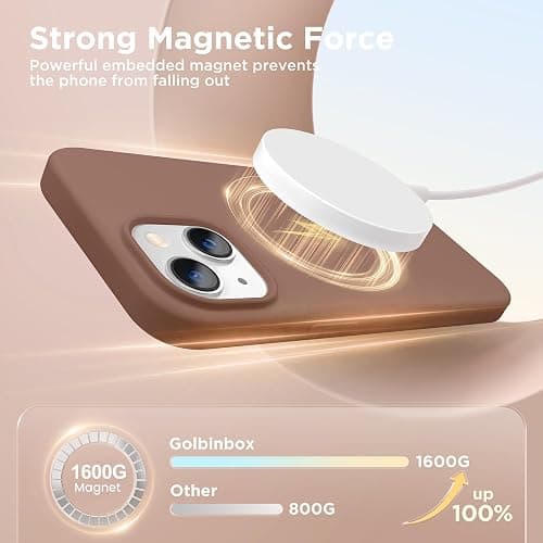 GolbinBox Magnetic for iPhone 13 Case & iPhone 14 Case, Compatible with MagSafe, [Soft Anti-Scratch Microfiber Lining], Slim Liquid Silicone Shockproof Protective Phone Case 6.1 inch, Brown thumbnail 3