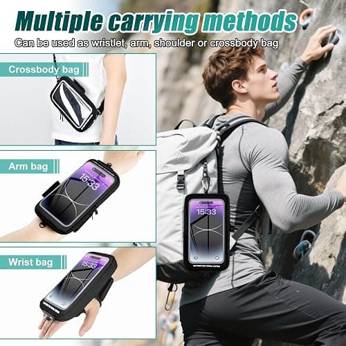 Phone Holder for Running, Running Armband Phone Holder with Carabiner, Phone Armbands for iPhone 17 16 15 14 13 12 11Pro Max & Galaxy S25/S24/S23, Cell Phone Armband Up to 6.8'' Phone (Black) thumbnail 5