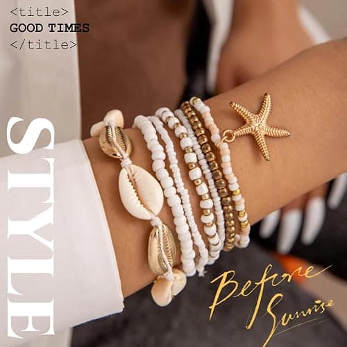 GAUEIOUR Starfish Shell Summer Beach Beaded Bracelets for Women Boho Holiday Layered Stackable Jewelry Accessories Prsents thumbnail 4