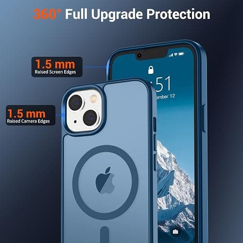 SUPFINE Magnetic for iPhone 14 Case & iPhone 13 Case (Compatible with MagSafe) (Military Grade Drop Protection) Slim Translucent Matte Shockproof Phone Cover,Deep Blue thumbnail 4