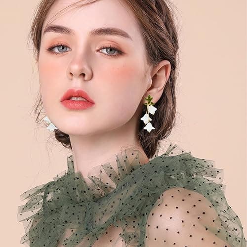 NEWITIN 3 Pairs Flower Clip On Earrings for Women Hypoallergenic Earring Pearl Leaf Floral Tassel Earring Non Piercing Clip on Long Flower Dangle Earrings for Women thumbnail 7