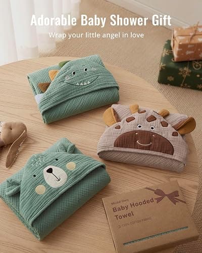 Blissful Diary Muslin Baby Hooded Towel, Soft and Absorbent Bath Towel for Newborn, Infant, Toddler, Unisex, 32″x32″ - Roguish Dino thumbnail 7