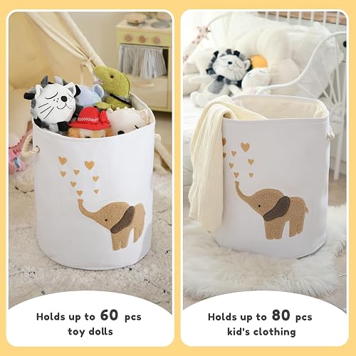 INough Baby Laundry Basket Laundry Hamper, Canvas 58L XL Baby Clothes Basket, Collapsible Brown Laundry Basket for Nursery Toy Baskets with Drawstring Closure, KidsRoom Decor for Boys thumbnail 4