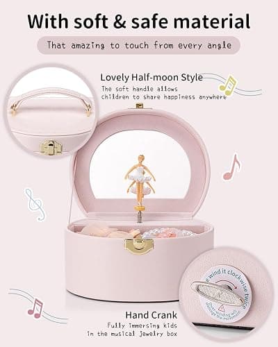 Vlando Musical Jewelry Box for Girls - Birthday for Girls Ages 4 5 6 7 8-12 Year Old - Kid Music Box with Ballerina for Birthday Bedroom Decor - Light Pink thumbnail 5