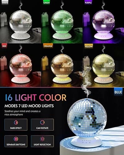 Payarma Mirror Essential Oil Diffuser Rotating, 14 Ligth Modes 4 Timer Setting Aromatherapy Diffuser, Cute Home Disco Decor Great Decoration and Accessories for Disco Party, Room, Office thumbnail 2