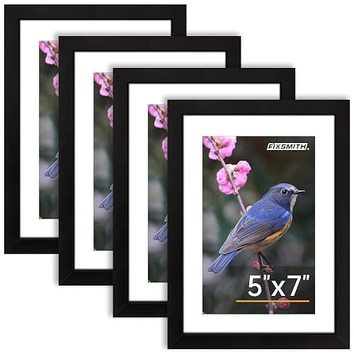 FIXSMITH 5x7 Picture Frame Set of 4, Photo Frame with HD Plexiglass, Display Pictures 4x6 with Mat or 5x7 Without Mat Multi Picture Frames Collage for Tabletop or Wall Display, Black - Image 1