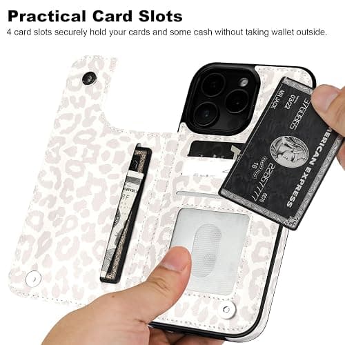 HAOPINSH for iPhone 16 Pro Max Case Wallet with Card Holder, White Leopard Cheetah Pattern Back Flip Folio PU Leather Kickstand Card Slots Case for Women Girls, Double Magnetic Clasp Shockproof 6.9" thumbnail 3