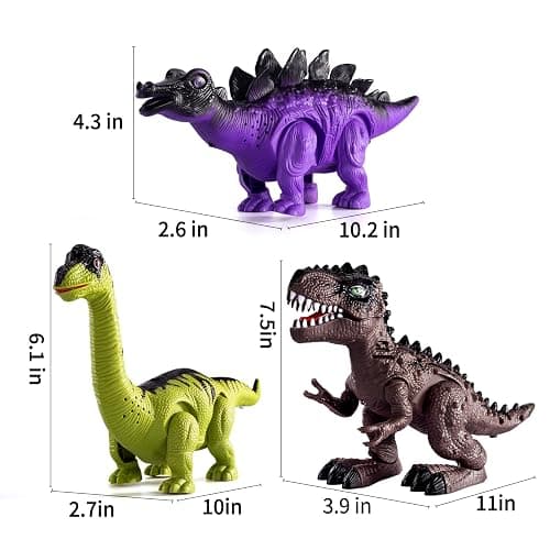 TEMI 3 Pack Electrical Walking Dinosaur Toys for Toddlers 2-4 3-5 Years with Sound and Light Up, Toddler Robot Dinosaur, Brachiosaurus, Stegosaurus Dinosaur Figures for Kids thumbnail 3