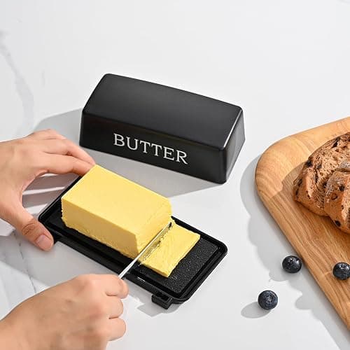 Butter Dish With Cover And Knife,Food Grade Plastic Butter Holder With Lid For Countertop,Black Dishwasher Safe Butter Storage Container thumbnail 5
