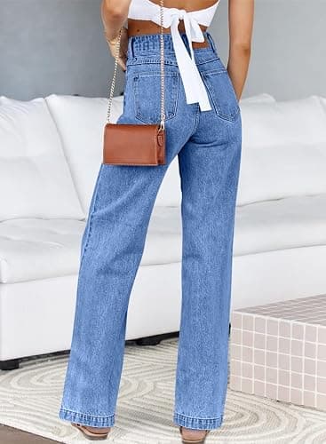Sidefeel Women's Jeans High Waisted Straight Leg Stretchy Jeans Trendy Welt Pockets Loose Wide Leg Zimbaplatinum Denim Pants thumbnail 2