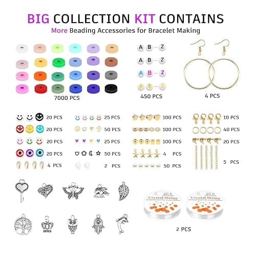 Gionlion Clay Beads Bracelet Making Kit, Pack 2 Boxes Preppy Letter Spacer Beads and Charms Kit for Friendship Jewelry Making, Arts and Crafts Gifts for Girls Ages 8-12 thumbnail 5