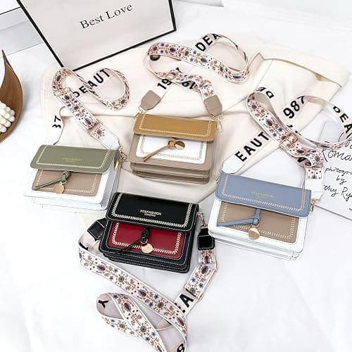 Huwzder Guitar Strap Color-Block Crossbody Bags for Women Cute Designer Handbags Trendy Cross Body Purse Leather Shoulder Bag thumbnail 3