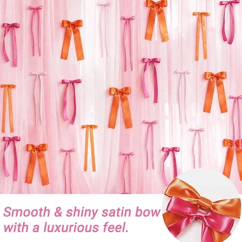 40 Pack Pink and Orange Bow Wall Decor for Sunset Party | DIY Bow Photo Backdrop, Tequila Sunrise Party Decorations for Women Girls, Bachelorette, Wedding, Birthday Decor thumbnail 4