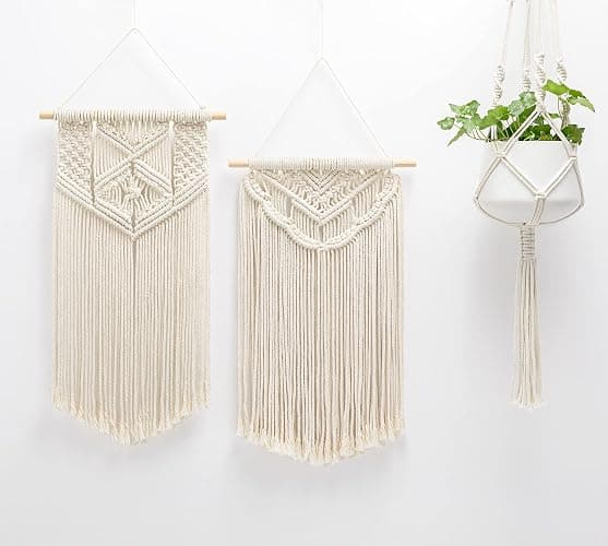 Mkono 2 Pcs Macrame Wall Hanging Boho Wall Art Decor Woven Chic Bohemian Room Decor for Bedroom Nursery Living Room Dorm Apartment, Medium Size 22" L x 13" W and 24" L x 13" W thumbnail 3