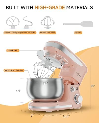 Stand Mixers, 3.4QT Mixers Kitchen Electric Stand Mixer, 6+P Speed Tilt-Head Portable Household Mixers for Daily Use with Egg Whisk, Dough Hook, Flat Beater, Dough Bread Mixer for Baking (Pink) thumbnail 3