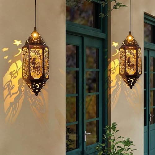Go2garden 12.4" Outdoor Solar Lanterns Waterproof Garden Gifts Women, Moon Fairy Statue Solar Haning Lights for Patio, Yard Decorations, Mothers Day Gifts for Mom, Grandma(2Pack, Red Copper) - Red Copper thumbnail 8