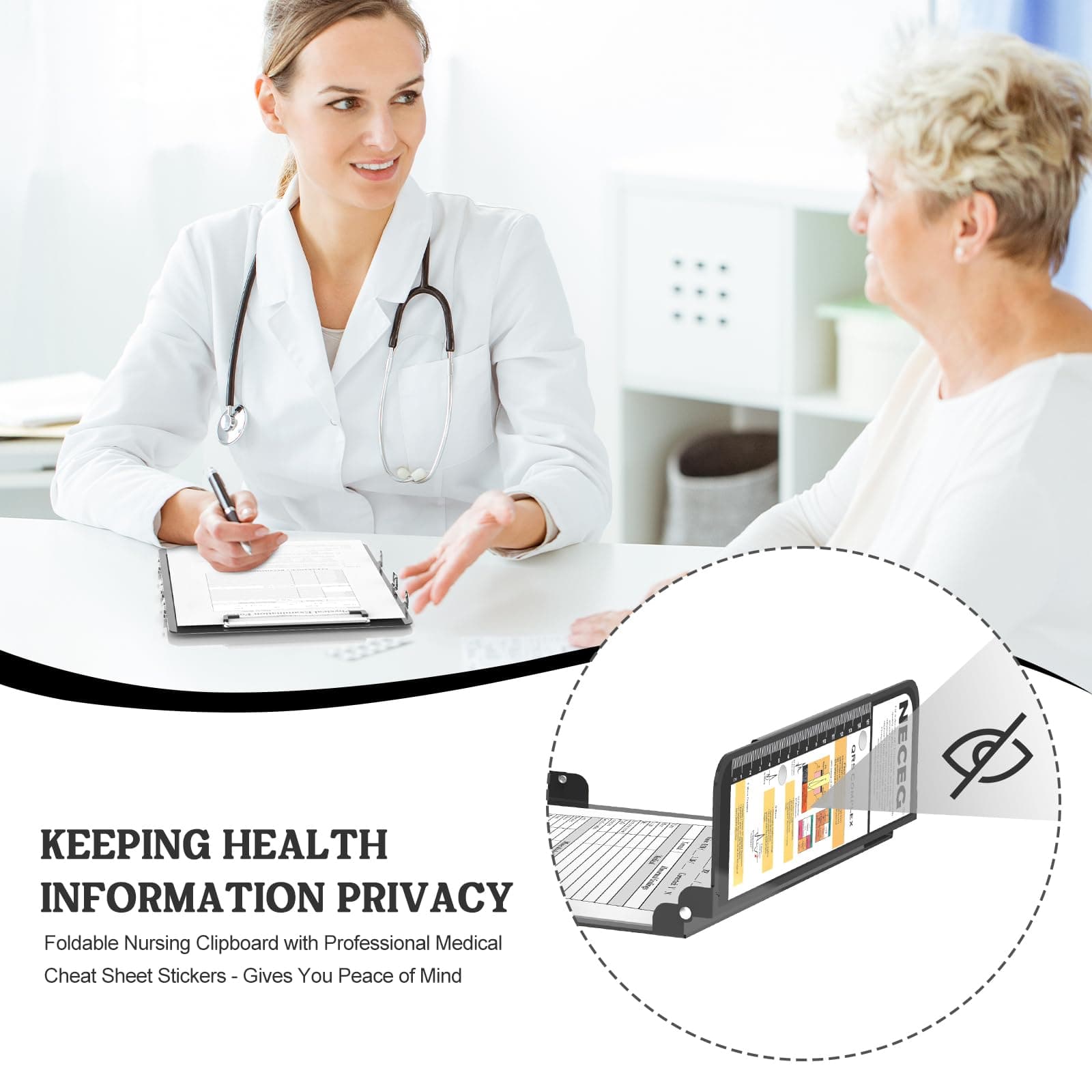 NECEG Nursing Clipboard Foldable, 4 Layers Aluminium, Black, Up to Letter Size (8.5 x 11 inches), Holds 150 Sheets, Low Profile Clip, Nurse Clipboard thumbnail 7