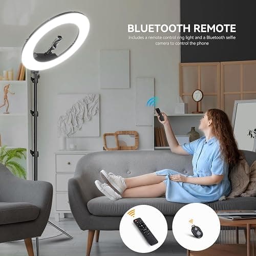 18 Inch Ring Light Kit, 55W6700k Dimmable LED Light, Tripod Stand, Remote Controller,Box,CRI95,Black thumbnail 6