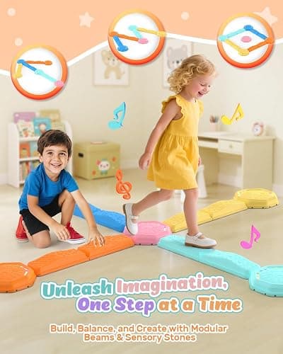 Holyton Balance Beam and Stepping Stones for Kids – 13PCS Light Up & Musical Toddler Balance Beam Obstacle Course, Non-Slip Sensory Toys for Toddlers 3-8, Indoor Outdoor Play, Gift for Boys Girls thumbnail 5