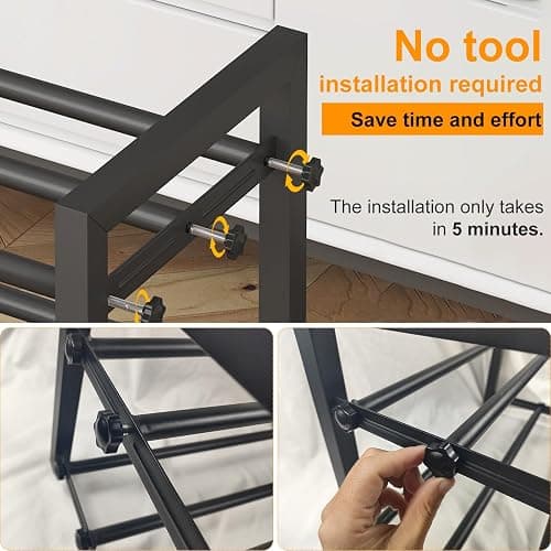 Detsuk 2-Tier Expandable Shoe Rack (17.5"-30.7") – Adjustable Heavy-Duty Metal Shoe Organizer Shelf for Closet, Entryway, Mudroom & Garage – Durable Freestanding Storage, Black thumbnail 5