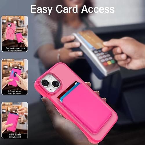 MOWIME Magnetic Designed for iPhone 14 Case 6.1" 2022, Hot Pink | [Compatible with Magsafe] [with Wallet & Card Holder] [Military Drop Protection] Slim Translucent Matte Phone Case thumbnail 5