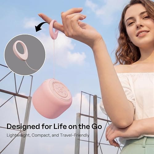 Bobtot Portable Bluetooth Speakers with Strap Mini Speaker, Pink | IPX5 Waterproof , 20 Hours Playtime, Built-In Microphone, Wireless Speaker for Music, Podcasts, Videos, Travel thumbnail 7