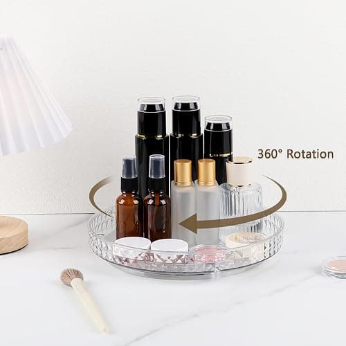 Runivor 360 Clear Rotating Makeup Organize for Vanity,1 Tier Lazy Susan with Diamond Pattern, Large-Capacity Skincare Organizers Cosmetic Display Case Organizer for Dresser (Clear White, 1Tier) thumbnail 6