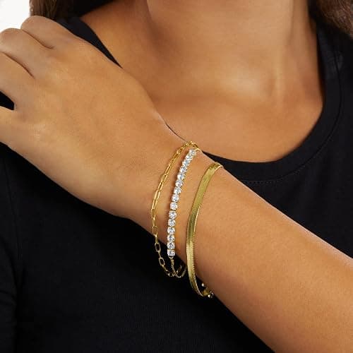Amazon Essentials 14K Gold or Sterling Silver Plated Adjustable Cubic Zirconia Tennis Bracelet 9.5" thumbnail 4