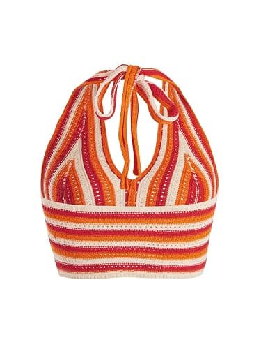 Verdusa Women's Colorblock Striped Crop Halter Top Tie Backless V Neck Going Out Tops Summer Vacation Outfits thumbnail 3
