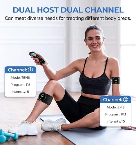 NURSAL Wireless TENS Unit Muscle Stimulator, Dual Host TENS EMS Machine for Pain Relief, 18 Modes 20 Intensity Remote Control Pulse Physical Electrotherapy for Back Shoulder Pain (2 Pads) thumbnail 4