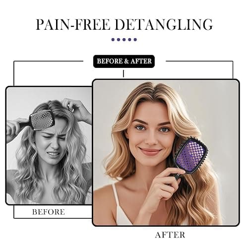 Detangler Brush – 2 Pack Vented Hair Brush for Wet/Dry Hair – Easy, Pain-Free Detangler Brush Reduces Knots & Breakage – For Curly, Straight, Thick or Fine Hair – Women, Men & Kids (Pink+Purple) thumbnail 5