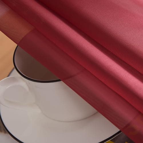 SpaceDresser Sheer Voile Window Treatment Rod Pocket Curtain Panels for Kitchen Bedroom Living Room Drapes Sunlight Filtering Privacy Semi Home Decor Assorted Colors Sizes (Burgundy, 52 W x 45 L) thumbnail 7