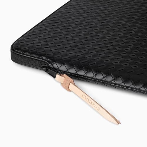 Comfyable Woven-Look Laptop Sleeve 13 Inch 14 Inch Compatible with MacBook Air M5 & MacBook Pro M5 Pro/Max 2026, Faux Leather Mac Travel Case for Men Women, Black thumbnail 2