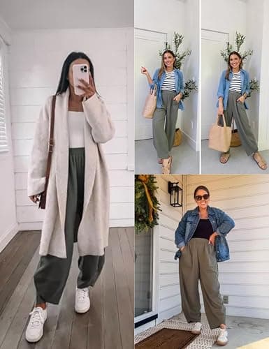 Xiaoxuemeng Womens Baggy Wide Leg Pants Casual Elastic Waisted Palazzo Harem Pants with Pockets thumbnail 5
