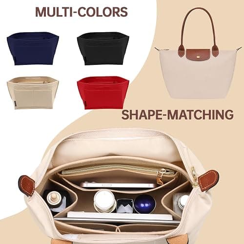 OPPOSHE Purse Organizer Insert for Longchamp Le Pliage, Premium Felt Long Champ Bag Handbag Women, Tote Organizer Insert with 9 Compartments (Large, Beige) thumbnail 5