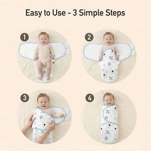 GLLQUEN BABY 3-Pack Baby Swaddle Sack for Newborns 0-3 Months, Adjustable Swaddle Wrap to Prevent Startle Reflex, Soft Breathable Sleep Sack for Boys & Girls, Space & Moon Pattern, Baby Essentials thumbnail 6