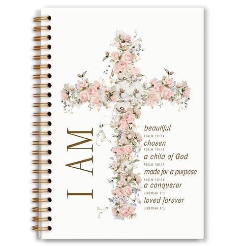 Foritho Floral Christian Notebook, Inspirational I Am Bible Verse Journal, Religious Prayer Journal for Writing, Scripture Bible Journaling Spiral Notebook 5.5x8.3 Inch - Image 1