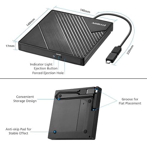 Amicool External DVD Drive USB 3.0 USB C CD Burner +/-RW Optical Drive, Slim Portable DVD Player CD ROM Rewriter Writer Duplicator for Laptop Desktop PC Windows 11/10/8/7 MacBook Mac Linux OS Apple thumbnail 5