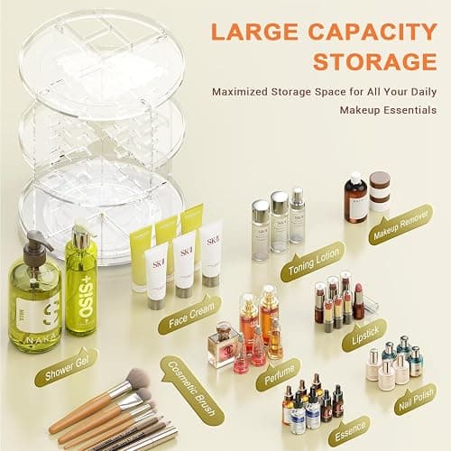 Auxmir Schminktisch Organizer mit 9 Einstellbaren Stufen, Make Up Organizer 360° Drehbar, Extra Größer Kosmetik Skincare Organize, Schmink Aufbewahrung für Schlafzimmer Badezimmer als Geschenk thumbnail 4