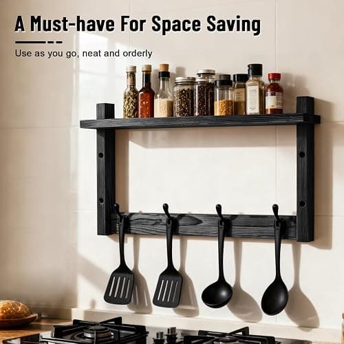 28-Inch Wood Wall Mounted Coat Rack with Shelf, 7 Hooks, 3 Key Holder | All-in-one entryway organizer featuring a top wood shelf, mail holder, 7 sturdy coat hooks, and 3 key hangers for home thumbnail 7