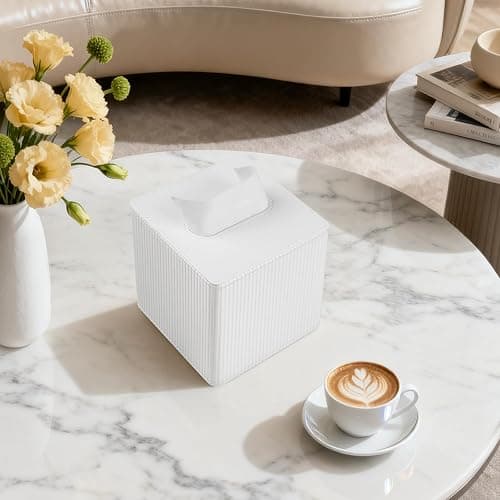 Cretkhp Tissue Box Cover Square with Magnetic Closure, PU Leather Tissue Box Holder for Bathroom NightStands Livingroom, Decorative Modern Square Tissue Holder (Ivory) thumbnail 7