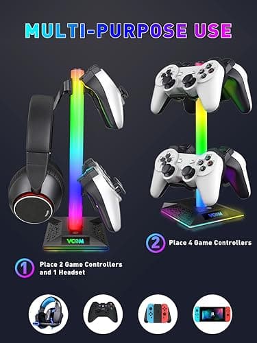 V VCOM RGB Gaming Headphones Stand with 2 USB Ports Headset Stand with 10 Light Modes and Non-Slip Rubber, Suitable for All Earphone Accessories, Best Gift for Husband, Kids, Boyfriend thumbnail 4