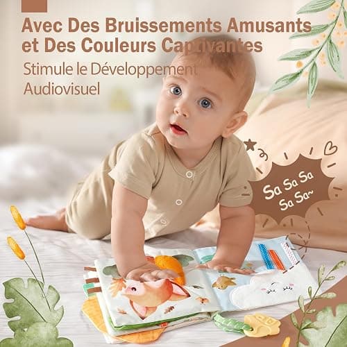 hahaland Jouets pour Bébé de 0 à 6 Mois, Livres Sensoriels en Tissu Doux pour Nouveau-né, Livre d'Éveil Jouet Bébé, Livre Eveil Bebe pour Nourrissons de 0, 3, 6 Mois, Cadeau Bebe Naissance Tummy Time thumbnail 4