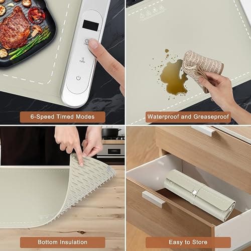 FYY Warming Mat for Food - Rapid and Full Surface Heating, 6 Temp Settings, 6H Timer, Rollable Portable Food Warming Mat, Ideal for Gatherings, Parties, Keep Meal Warm (X Large Size, Khaki) thumbnail 5