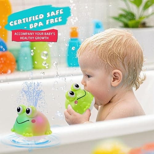 ArtCredit Light Up Bath Toy Sprinkler for Babies, Rechargeable Bathtub Pool Water Toys Baby Gifts for Toddlers, Shower Essentials (Frog) thumbnail 3