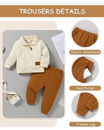 ZOEREA Toddler Baby Boy Clothes Outfits Long Sleeve Solid Sweatshirt and Pants 2 Piece Fall Winter Sweatsuit Set 1-5T thumbnail 2