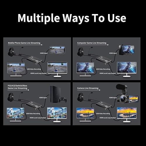 HeavenBird 4K HDMI Video Capture Card, Gaming Capture Card with Microphone, Full HD 1080P 60FPS USB Video Capture Device - Image 1