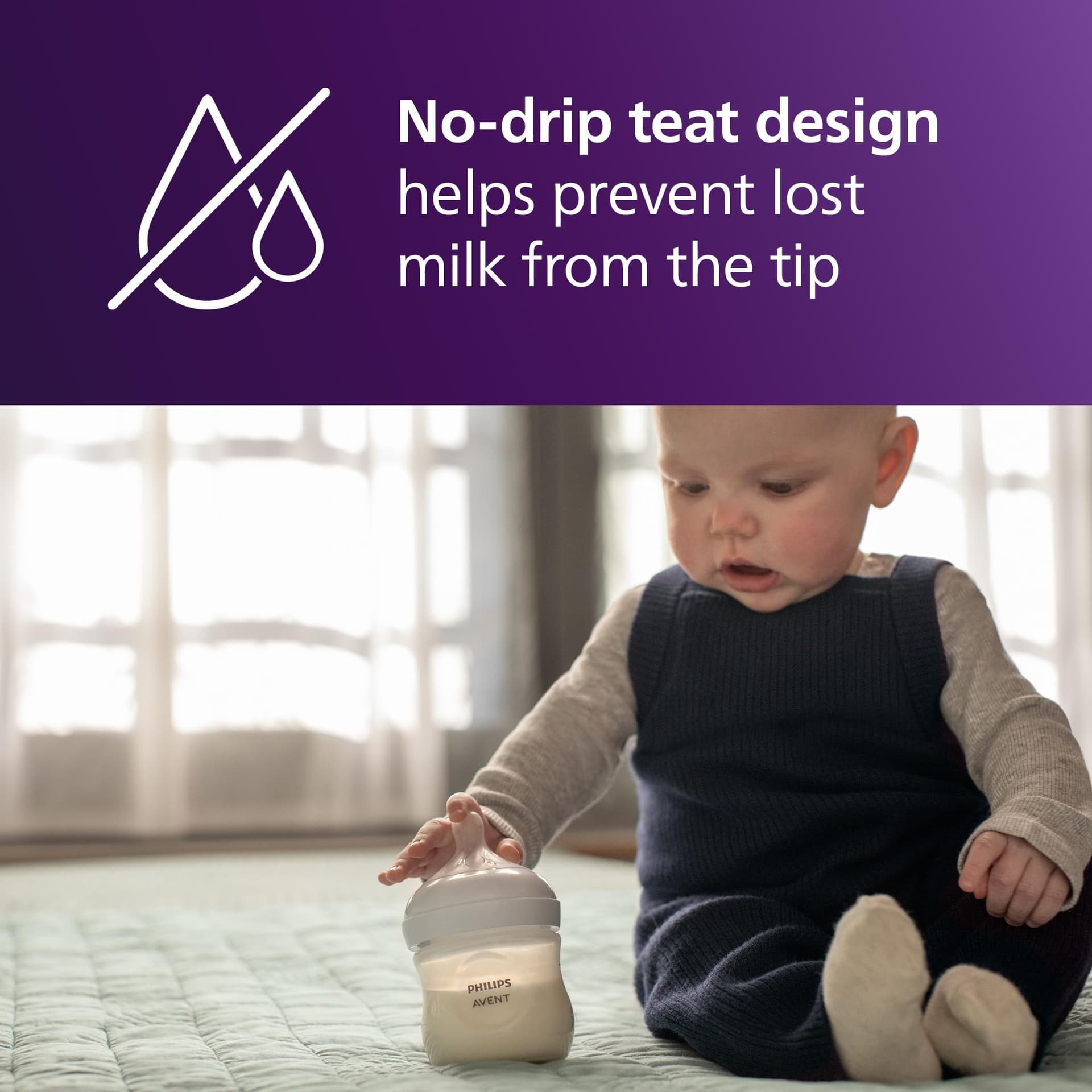 Philips Avent Natural Response Baby Bottles 4oz/125 ml with Slow Flow Teat (Flow 2), 2-Pack, SCY900/02 thumbnail 6