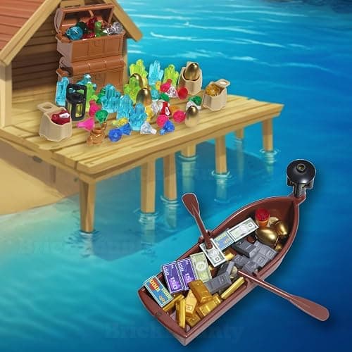 BrickBounty 220 Pcs Pirate Treasure Money Parts Building Blocks, Expedition Wooden Boats Treasure-Maps, Cash Chests with Gold Nuggets, Pretend Play Dollar for Friends City Farm Series Bricks thumbnail 5