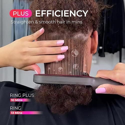 TYMO Ring Plus Hair Straightener Brush, Ionic Straightening Comb, 9 Temps | Straightening Brush with Negative Ions for Women, Titanium Coating, LED Display, Dual Voltage, Black thumbnail 3